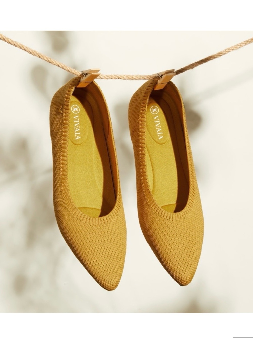 VIVAIA Aria Pointed Toe Ballet Flats Mustard Yellow Knit Shoes Womens US 7.5